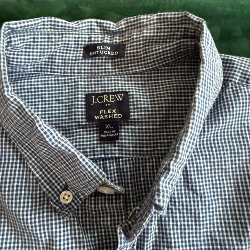J.Crew Mens XL Slim Untucked Flex Washed Gingham Button Down‎ Shirt AL861 Blue